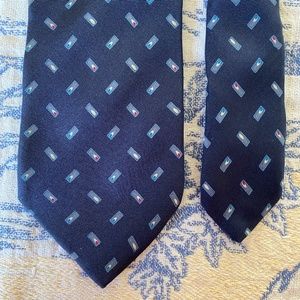 VTG I Rafael I Navy Blue Abstract Print Silk Tie I 1970s-1980s